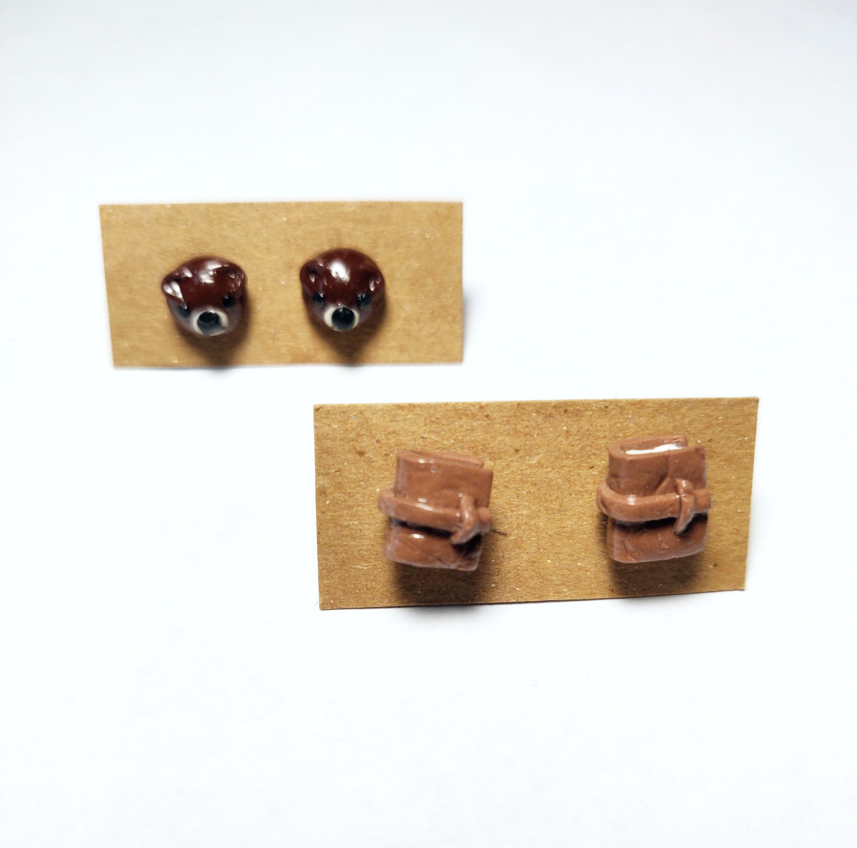 Brown Bear Journal Diary Stud Boucles d’oreilles, argile polymère mignonne, bijoux miniatures Kawaii Tiny Book Animal Kuma Soft Cottage Core Cadeau fait à la main