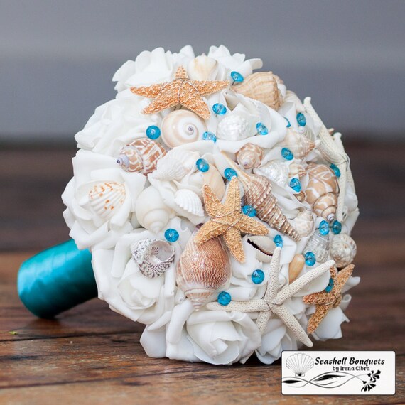 Turquoise Seashell Wedding Bouquet Beach Wedding Bouquet Malibu