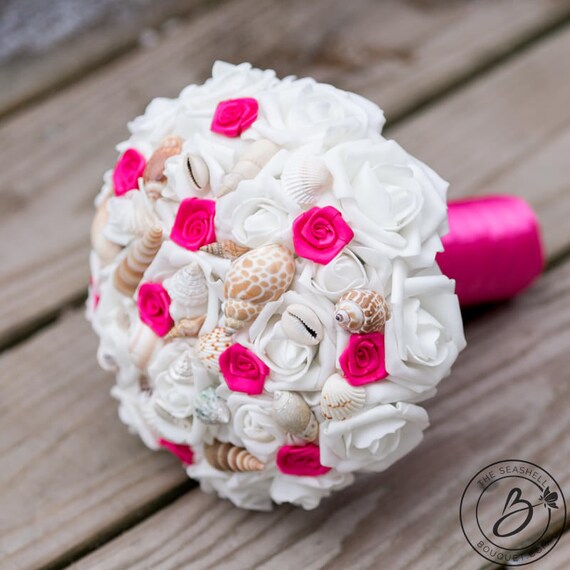 Hot Pink Seashell Bouquet Beach Wedding Bouquet With Shells And