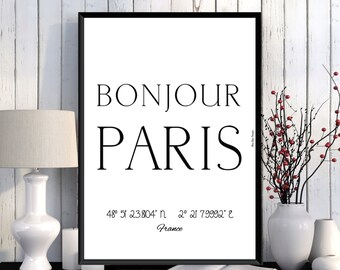 Paris Poster, Paris print, Wall Art decor, Paris city print, City poster, Paris printable, Typography print