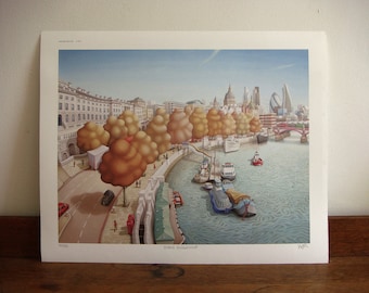 Victoria embankment Print - River Thames Print - River Thames Art - River Thames Painting - River Thames Gift