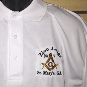 Custom Embroidered 100% Polyester Polo Shirt (size Sm-4xl, 5X in white*) Masonic Polo Shirt - FREE STANDARD SHIPPING