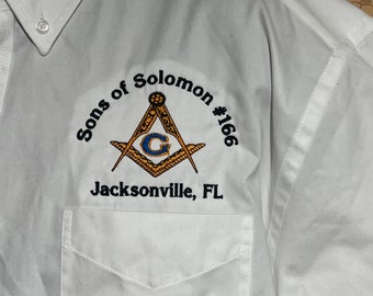 Masonic Custom Embroidered LONG Sleeve Easy Care Button Down Shirt - FREE standard SHIPPING