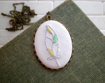 Feather Necklace - Boho Pastel Feather Embroidery Layering Pendant - Bohemian Embroidered Necklace, Simple Modern Feather Fiber Jewelry Gift