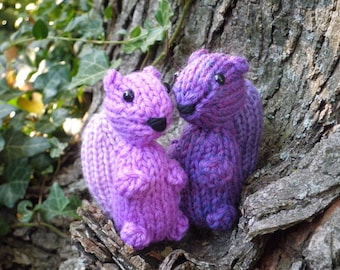 Hand Knit Wool Purple Squirrel Plush: Woodland Decor Gift