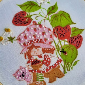 Vintage Strawberry Shortcake Embroidery Hoop Art Made To Order Upcycled Retro Strawberry Shortcake Wall Hanging Cartoon Art Home Decor Gift image 6