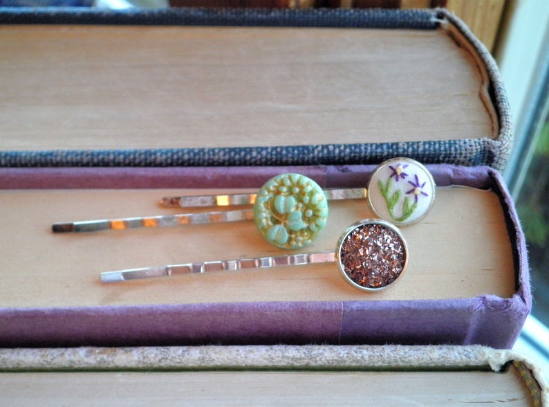 Flower Embroidery Hair Pin / Hair Accessory Purple & Green Etsy