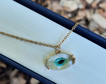 Evil Eye Necklace, Dainty Blue Necklace, Greek Eye, Layering Protection Charm, Glass Eye, Necklace, Oval Eye Necklace, Protection Gift