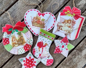 Vintage Felt Holly Hobbie Christmas Ornaments Set of 6