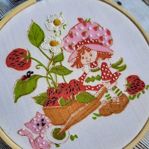 Vintage Strawberry Shortcake Embroidery Hoop Art Made To Order Upcycled Retro Strawberry Shortcake Wall Hanging Cartoon Art Home Decor Gift image 8