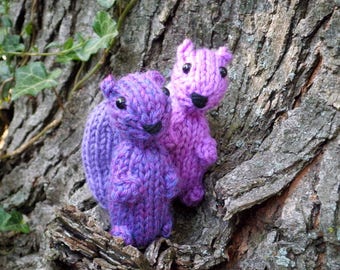 Purple Squirrel - Hand Knit Plush Wool Woodland Squirrels, Hand Knit Purple Squirrel, Made To Order Forest Critter Stuffed Animal Pocket Pal
