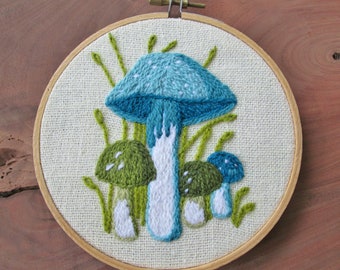 Mushroom Embroidery Hoop Art - Mushroom Wall Art-  Retro Mushroom Decor- Funky Mushrooms - Vintage Crewel - Secret Santa Gift - Fiber Art