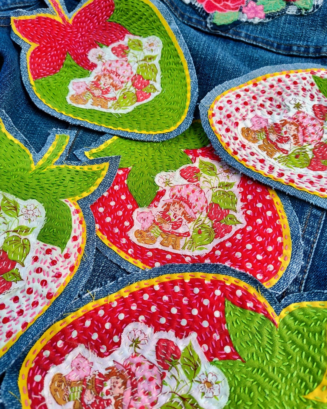 Strawberry Shortcake Sew-on Patch: Vintage Fabric & Denim Appliqué - Etsy
