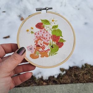 Vintage Strawberry Shortcake Embroidery Hoop Art Made To Order Upcycled Retro Strawberry Shortcake Wall Hanging Cartoon Art Home Decor Gift image 7