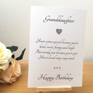 Kaart voor kleindochter, verjaardag van speciale kleindochter, verjaardagskaart voor extra speciale kleindochter, kan worden gepersonaliseerd voor kleinkind