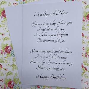 Card for special niece, special niece’s birthday, sincere card for niece, card for precious niece, can be personalised