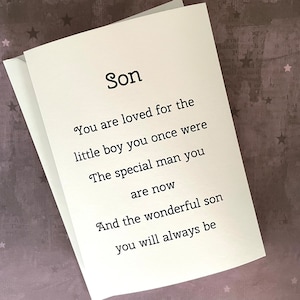 Card for grown up son, special sons birthday, birthday card for son, just because card for adult son, can be personalised card for son
