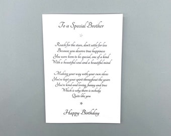 Card for brother, special brother’s birthday, sincere card for grown up brother, can be personalised, optional keepsake card