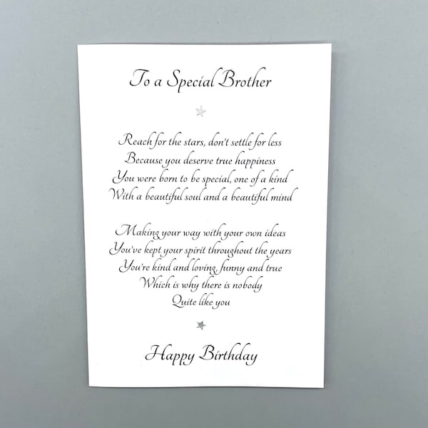 Card for brother, special brother’s birthday, sincere card for grown up brother, can be personalised, optional keepsake card