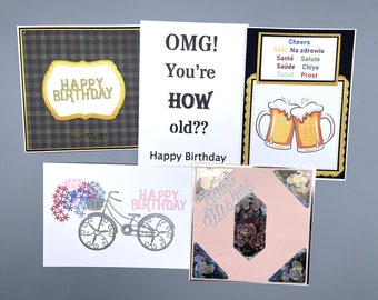 Bargain pack of 10 handmade cards, unique, individual cards for birthdays and other occasions, special offer mixed greetings cards