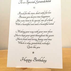 Cartão para aniversário especial de netos, cartão personalizado para neto, neta, poema para neto adulto, cartão de lembrança opcional