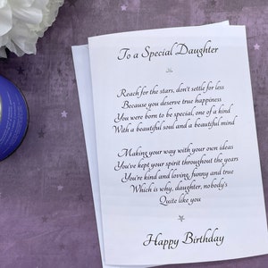 Tarjeta para hija adulta, cumpleaños especial de hija, tarjeta sincera para hija adulta, se puede personalizar, tarjeta de recuerdo opcional