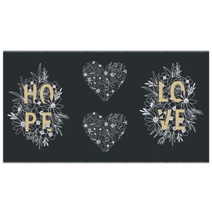 Clearance ~ Moda "Gilded" Metallic by Alli K Designs ~ 11537 14M Ink Gold - 24" x 44" Hope Love PANEL