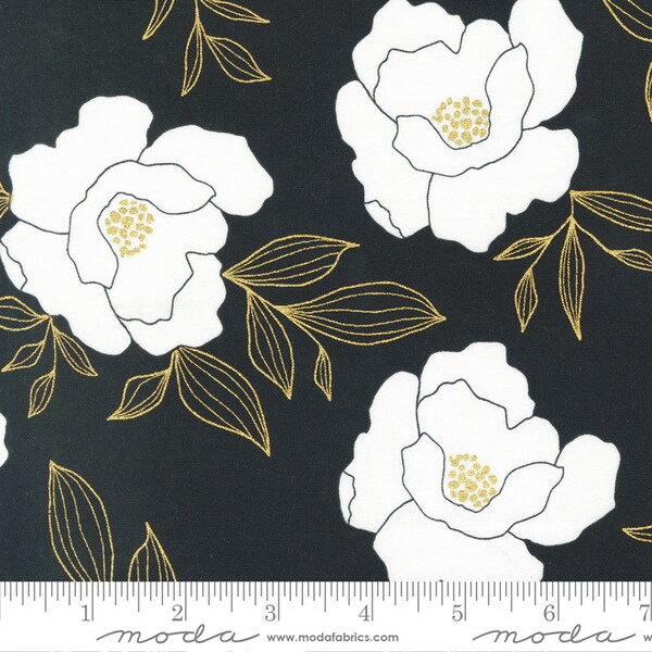 Moda "Gilded" Metallic by Alli K Designs ~ 11530 16M Ink Gold - Gold Bold Blossoms ~ Large Floral ~  By The Continuous Half Yard