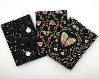 Dear Stella "Moon Garden" - 3 Fat Quarter Bundle ~ Moths - Planets - Stars - Mushrooms - Foliage