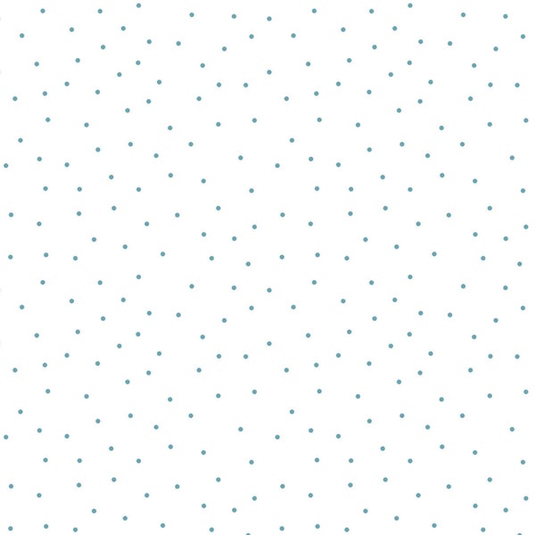 KimberBell Basics for Maywood Studio ~ MAS8210-WQ ~ Teal Tossed Tiny Dots on White ~ Continuous Half Yard Increments