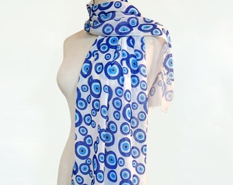 Evil eyes, Greek Eye, Scarf, Foulard, Neckwear, Blue, Indelible printed