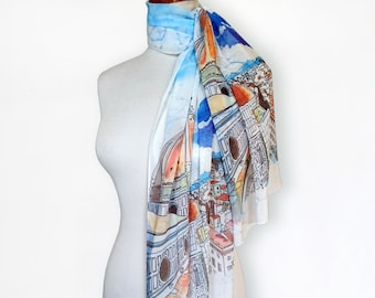 Florence Cathedral, Cathedral of Santa Maria del Fiore, Piazza del Duomo, Scarf, Foulard, Neckwear, Indelible Printed