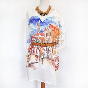 Kaftan, Caftan, Tunic, Poncho, Blouse indelible printed with the Grand Canal in Venice and gondola