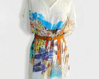 Kaftan, Caftan, Tunic, Poncho, Blouse indelible printed with Florence&#39;s traditional alley