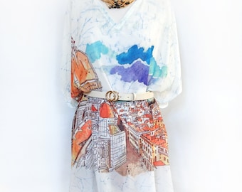 Kaftan, Caftan, Tunic, Poncho, Blouse indelible printed with Florence Cathedral