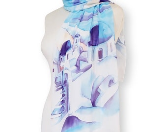 Church in Oia, Santorini, Cyclades, Aegean, Greece, Scarf, Foulard, Neckwear, Indelible Printed
