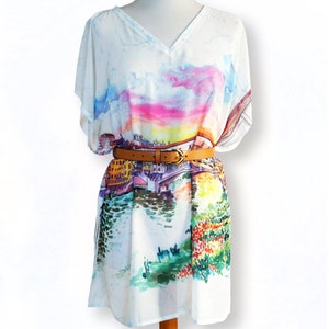 Kaftan, Caftan, Tunic, Poncho, Blouse indelible printed with Florence Ponte Vecchio