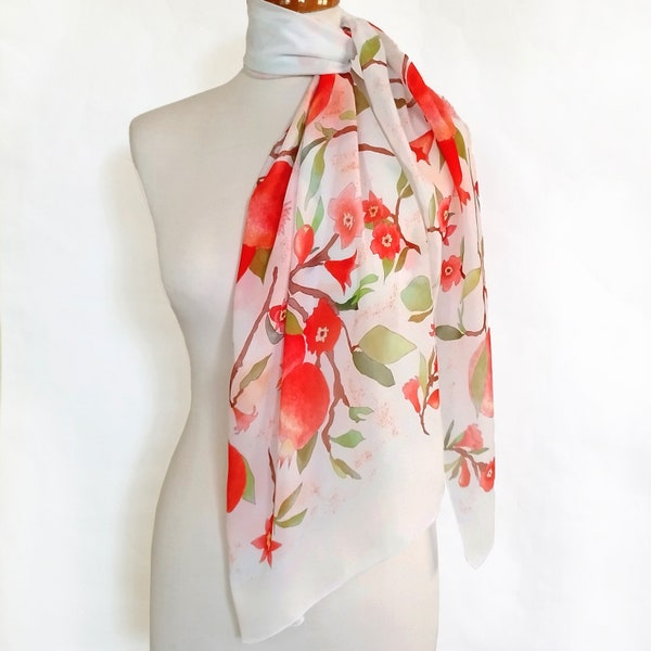 Pomegranates and Flowers, Scarf, Indelible printed