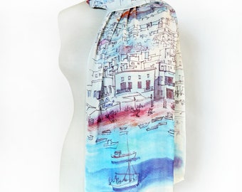 Mykonos, Chora, Cyclades, Aegean, Greece, Scarf, Foulard, Neckwear, Indelible Printed