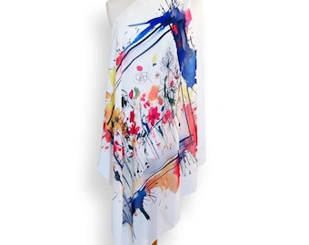 Aquarell Blumen Chiffon Tuch, künstlerischer unauslöschlicher Druck, 80 x 80 cm