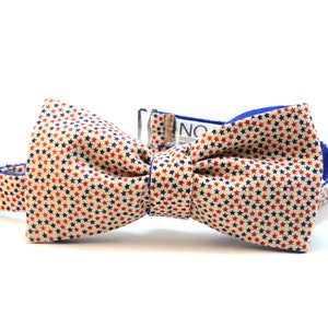 Beige bow tie in asterisks,Reversible bow tie,Double sided bowtie,Men&#39;s Bow tie,Blue bowtie,bow tie stars,stars bowtie,Noeud papillon étoile