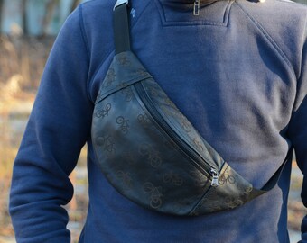 Leather Hip Bag,Belt Bag,Fanny Pack,Duck Canvas Bag,Festival Bag,Travel Bag,hipbag,Black Bag,leather waist bag,Bike Bag,Bicycle Bag