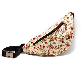 Hip Bag Flowers ,Cotton, Fanny Pack,Duck Canvas Bag,Festival Bag,Travel Bag,Hands Free Bag,Spring Look,Hipbag,Funny pack,Sac banane,
