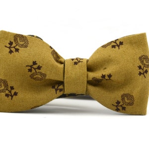 Mustard bow tie,Double sided bow tie,Men&#39;s Bowtie,Brown bow tie,Bow tie of cotton,Reversible child tie,Brown bowtie flowers,Brown bowtie