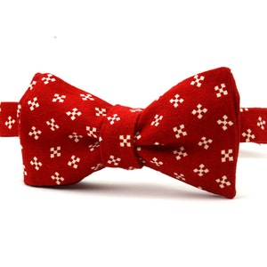 Double-sided red bow tie. Handmade tying bow tie 100% cotton. Wedding Bow Tie, red bowtie, Adjustable Bow Tie,noeud papillon rouge