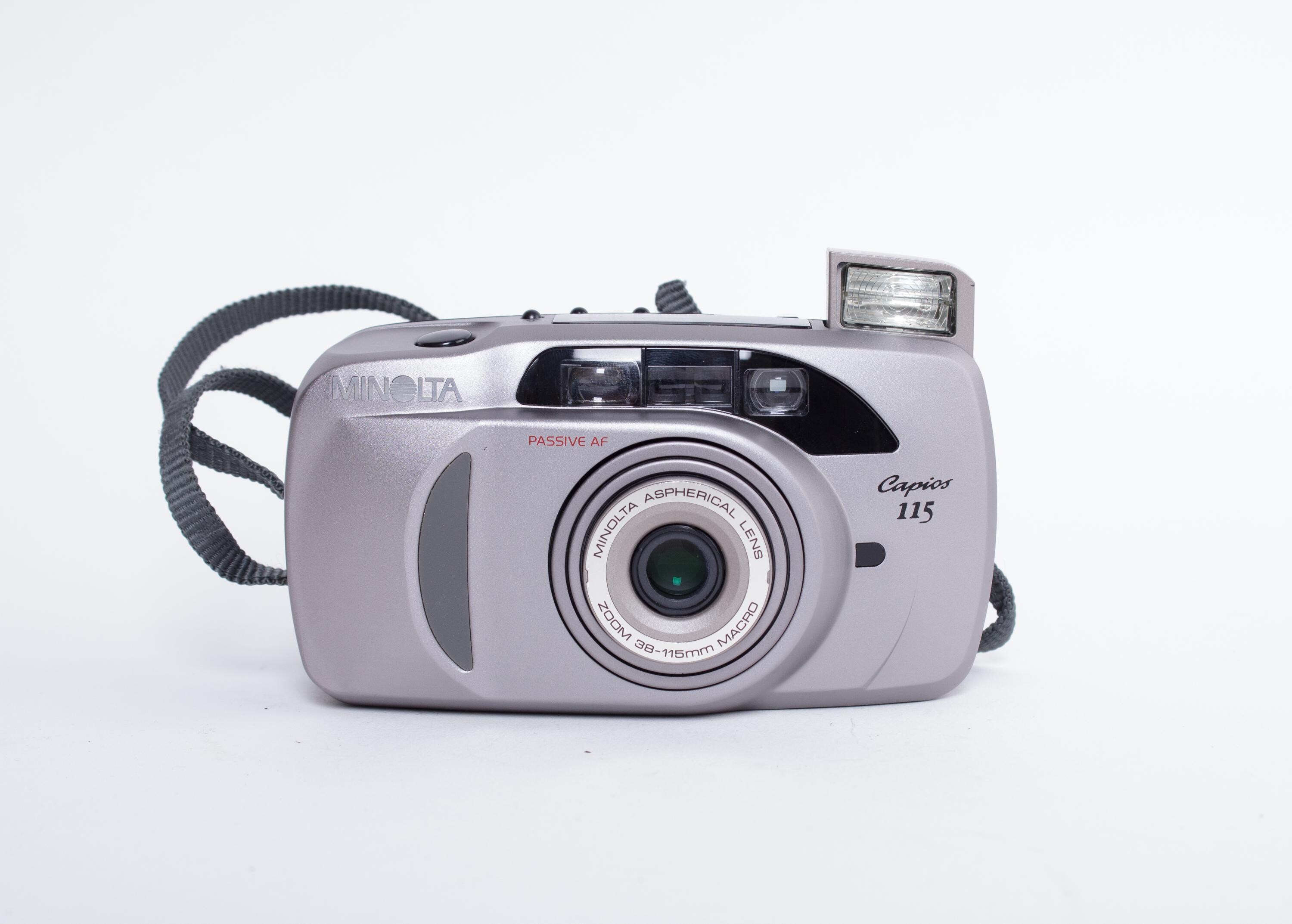 【美品・動作確認済】MINOLTA Capios 115 S フィルムカメラ Minolta Capios 115 Silver 35mm Film Camera Aspherical Zoom Point