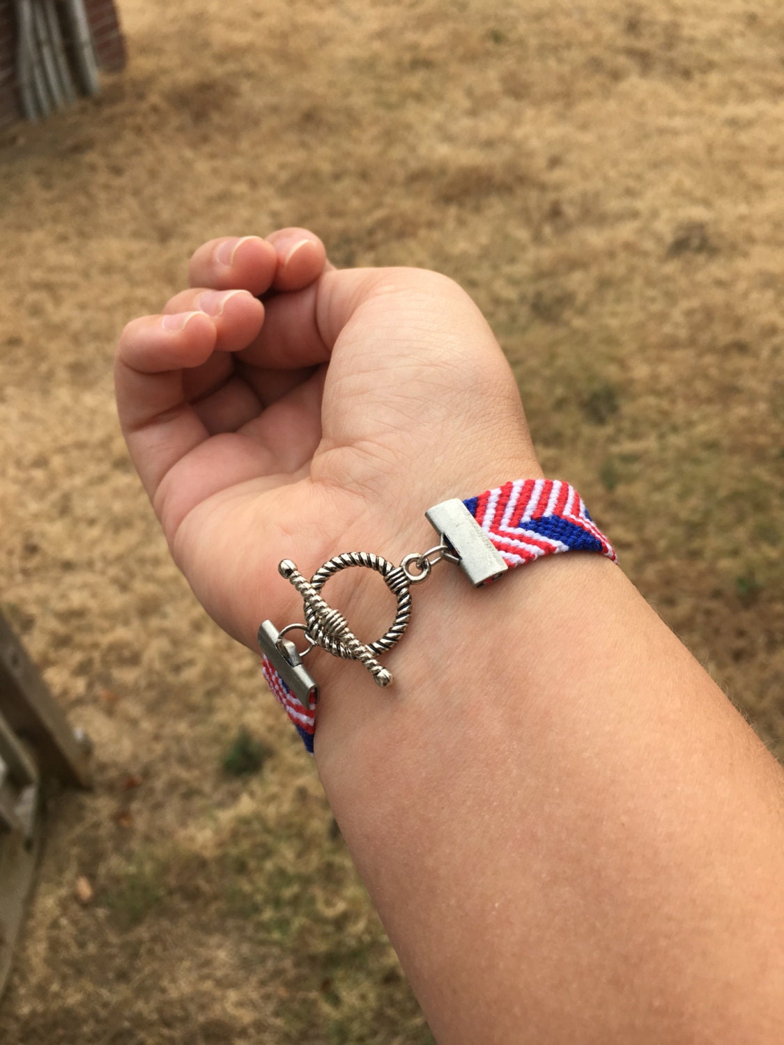 American Flag Friendship Bracelet With Silver Hardware Etsy UK