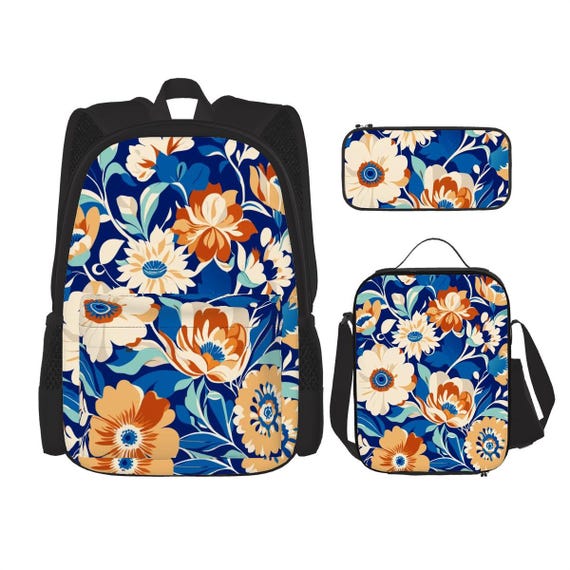 Quilted Floral Backpack Set with Lunch Bag and Pencil Pouch for Women Amazon.com: Shyyween 3 Pcs Backpack Bags Set Cotton Quilted  main image 4