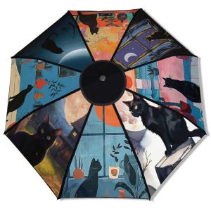 Pretty Kitty&#39;s UV Protection Umbrella | Artisan Black Cat Umbrella | Quirky Pet Painting Design | Durable & Eye-Catching Rain Umbrella