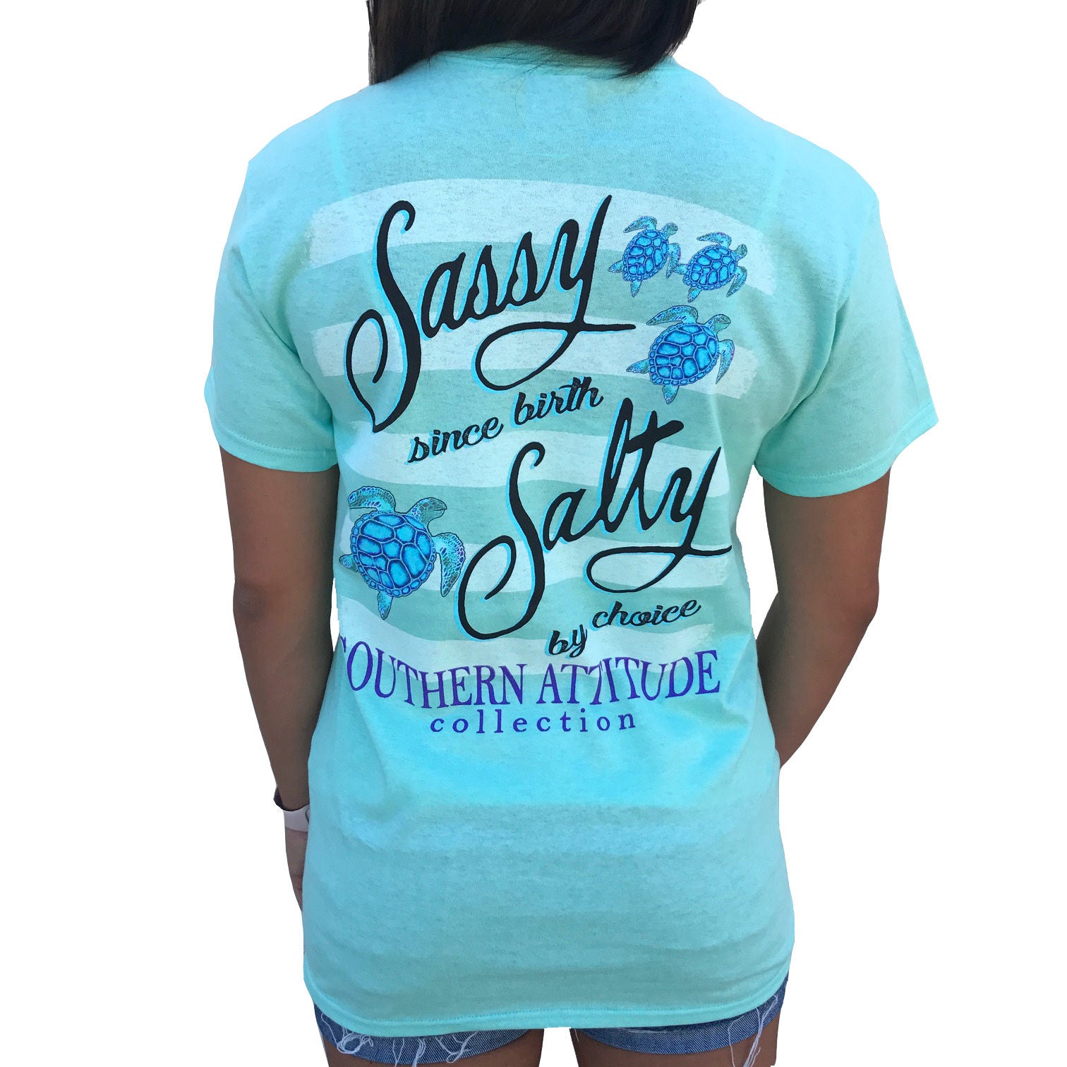 Southern Attitude Shirts For Women Salty But Sweet Sea Turtle Tie